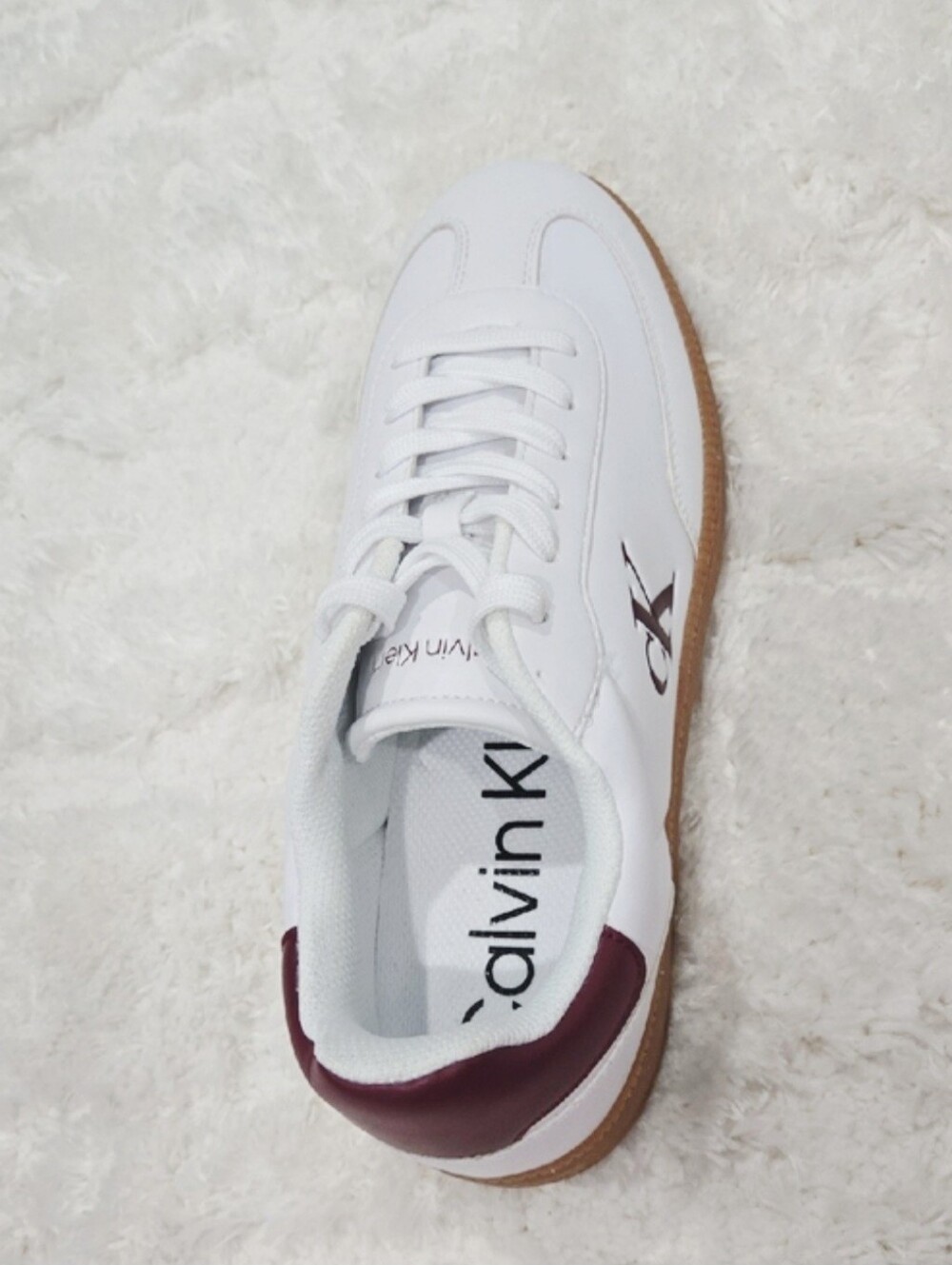 Calvin Klein Women’s White Burgundy Sneakers Size 11 M Casual Lace Up Shoes - Picture 3 of 6